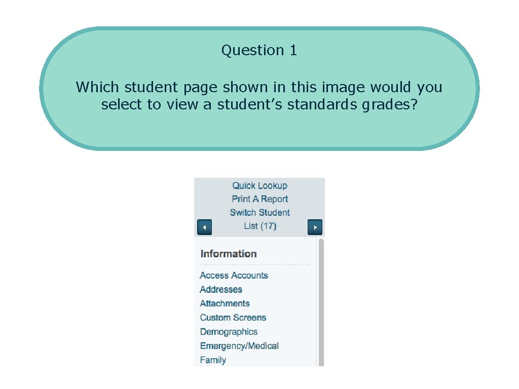 Question 1 Which student page shown in this image would you select to view