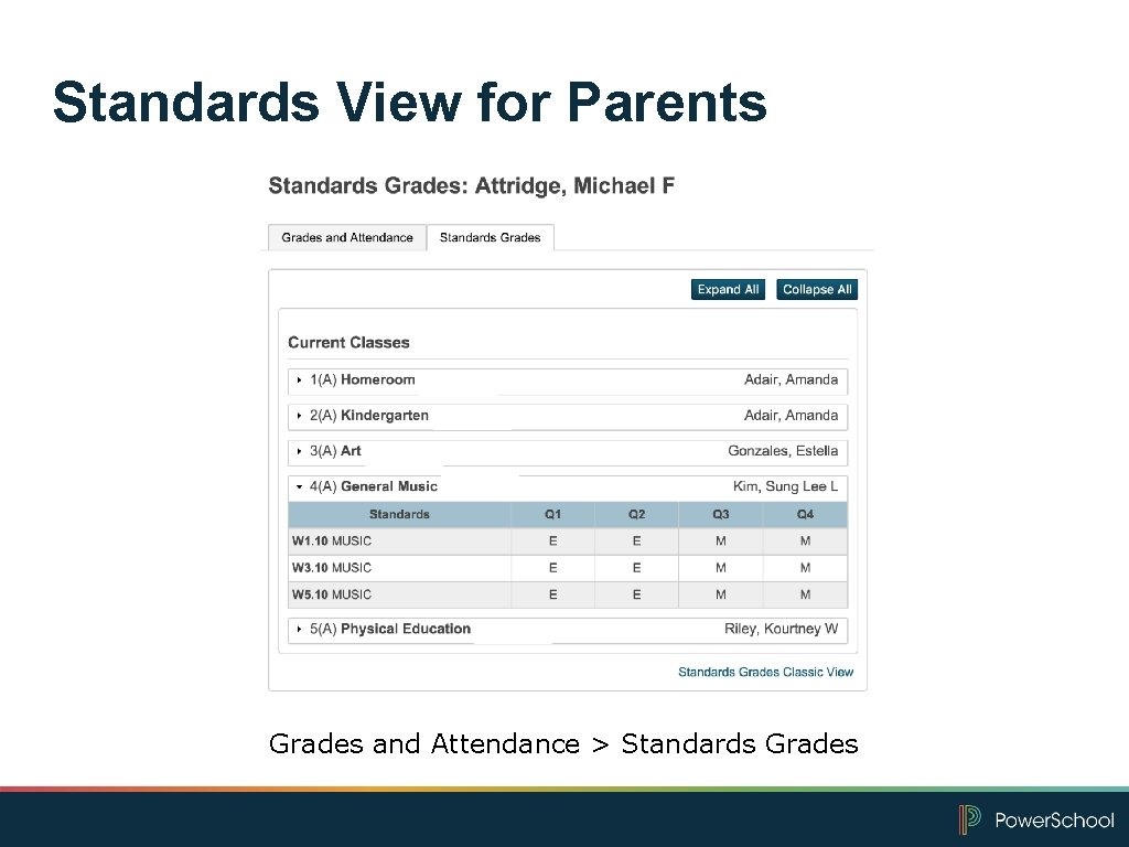 Standards View for Parents Grades and Attendance > Standards Grades 