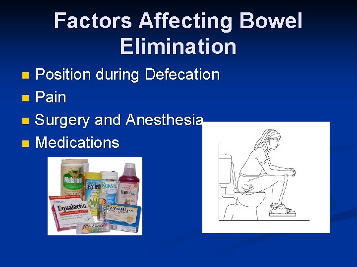 Factors Affecting Bowel Elimination Position during Defecation n Pain n Surgery and Anesthesia n