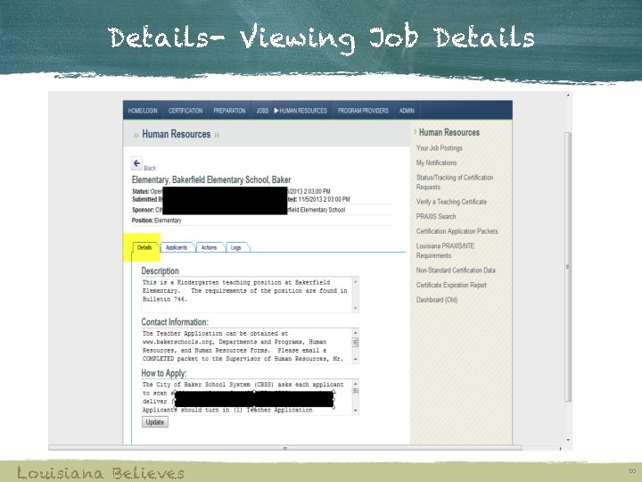 Details- Viewing Job Details Louisiana Believes 20 