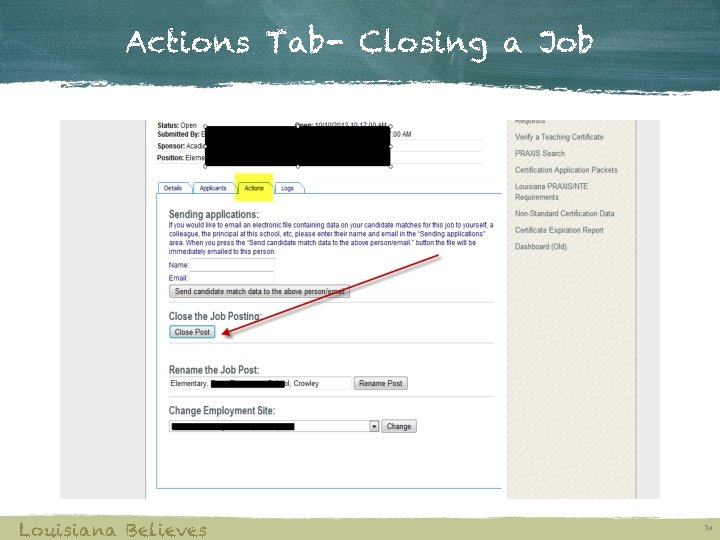 Actions Tab- Closing a Job Louisiana Believes 24 