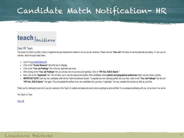 Candidate Match Notification- HR Louisiana Believes 28 