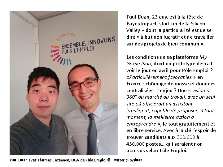 Paul Duan, 23 ans, est à la tête de Bayes Impact, start-up de la