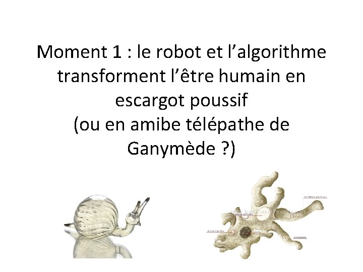 Moment 1 : le robot et l’algorithme transforment l’être humain en escargot poussif (ou