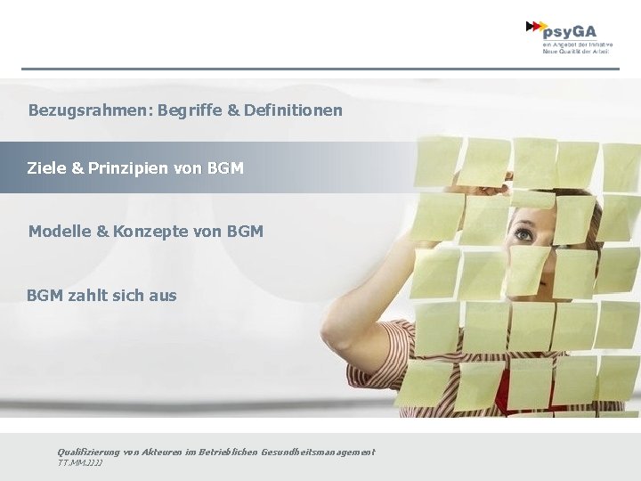 Bezugsrahmen: Begriffe & Definitionen Ziele & Prinzipien von BGM Modelle & Konzepte von BGM