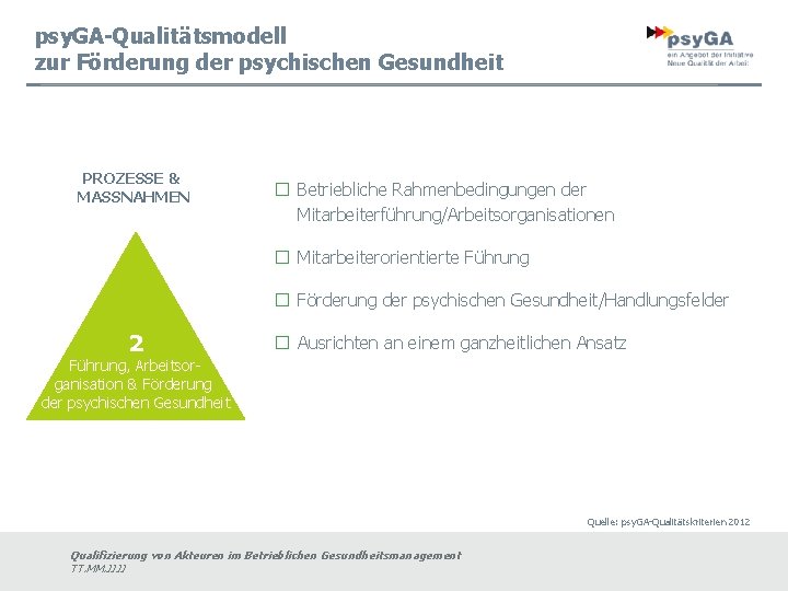 psy. GA-Qualitätsmodell zur Förderung der psychischen Gesundheit PROZESSE & MASSNAHMEN � Betriebliche Rahmenbedingungen der