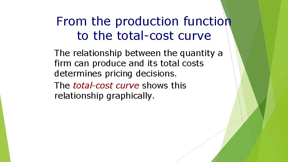 From the production function to the total-cost curve The relationship between the quantity a