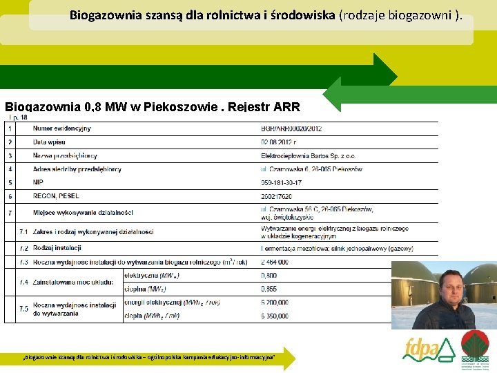 Biogazownia szansą dla rolnictwa i środowiska (rodzaje biogazowni ). Biogazownia 0, 8 MW w