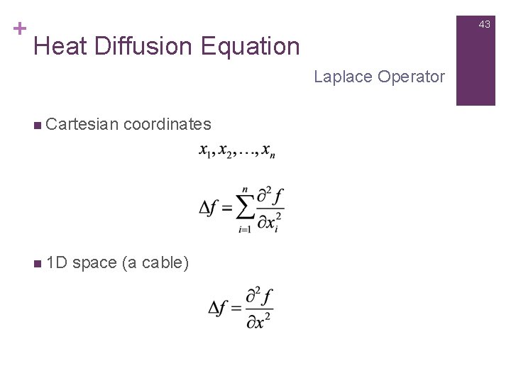 + 43 Heat Diffusion Equation Laplace Operator n Cartesian n 1 D coordinates space