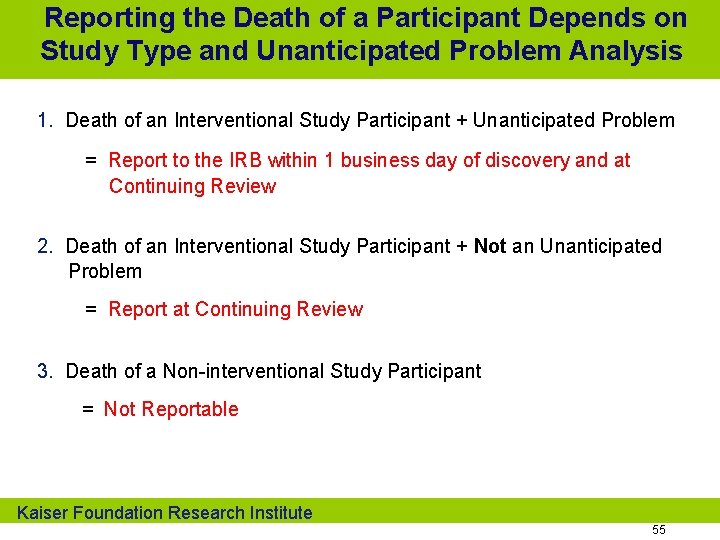 Reporting the Death of a Participant Depends on Study Type and Unanticipated Problem Analysis