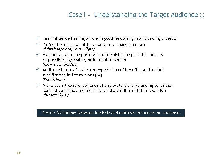 Case I - Understanding the Target Audience : : ü Peer influence has major