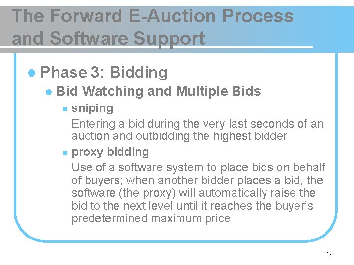 The Forward E-Auction Process and Software Support l Phase l 3: Bidding Bid Watching