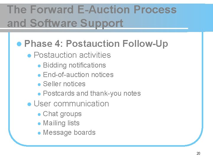 The Forward E-Auction Process and Software Support l Phase l 4: Postauction Follow-Up Postauction