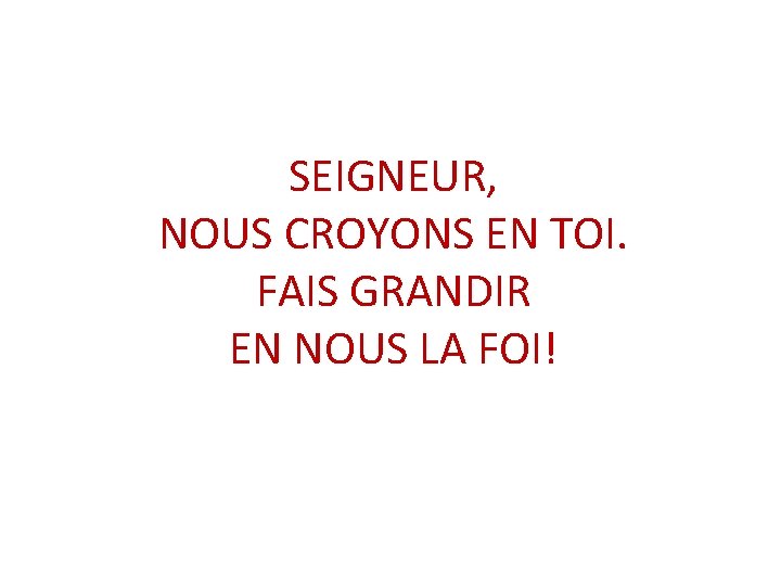  SEIGNEUR, NOUS CROYONS EN TOI. FAIS GRANDIR EN NOUS LA FOI! 