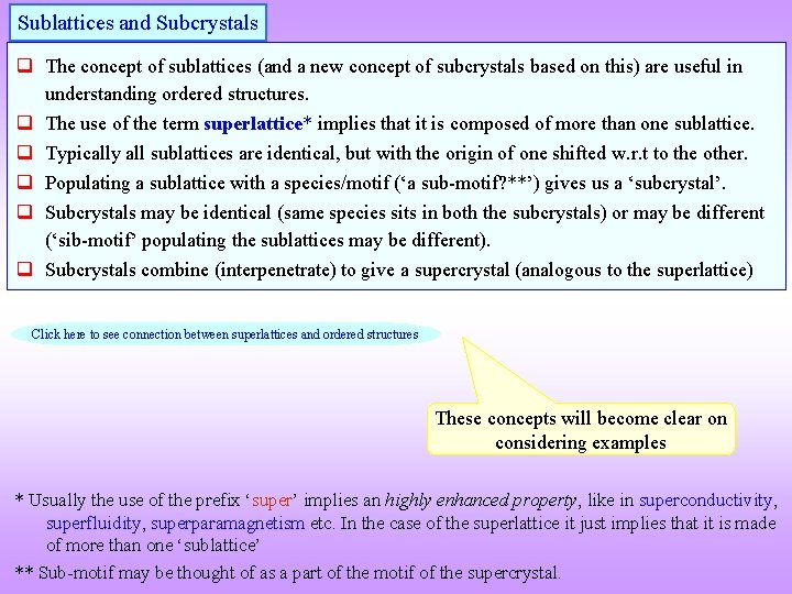 Sublattices and Subcrystals q The concept of sublattices (and a new concept of subcrystals