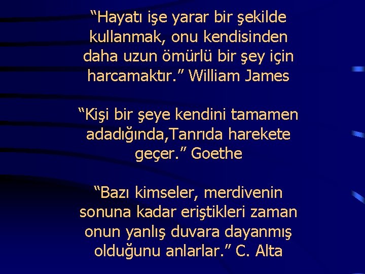  “Hayatı işe yarar bir şekilde kullanmak, onu kendisinden daha uzun ömürlü bir şey