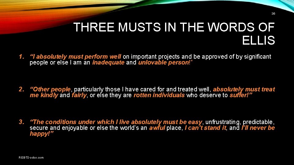 36 THREE MUSTS IN THE WORDS OF ELLIS 1. “I absolutely must perform well