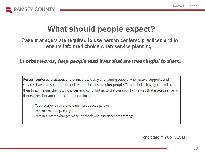 How We Support What should people expect? Case managers are required to use person