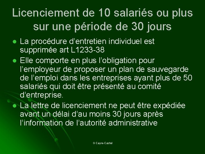 Licenciement de 10 salariés ou plus sur une période de 30 jours l l