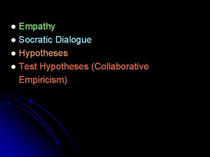 Empathy l Socratic Dialogue l Hypotheses l Test Hypotheses (Collaborative Empiricism) l 