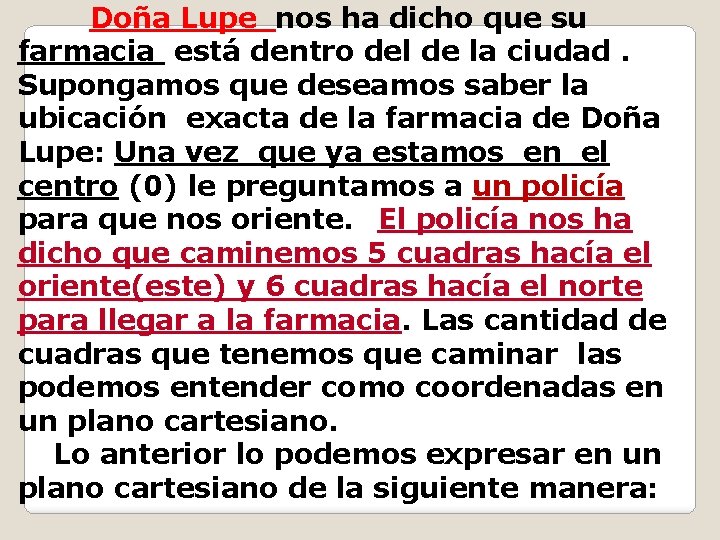 Doña Lupe nos ha dicho que su farmacia está dentro del de la ciudad.