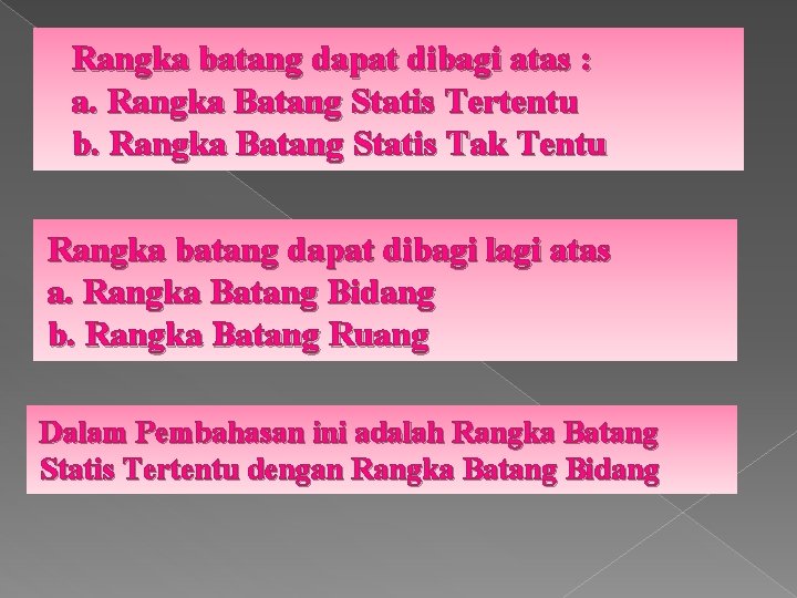 Rangka batang dapat dibagi atas : a. Rangka Batang Statis Tertentu b. Rangka Batang