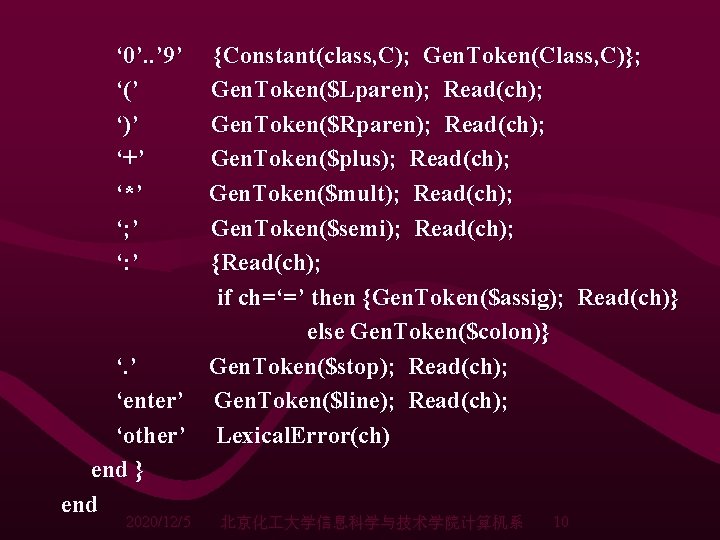 ‘ 0’. . ’ 9’ ‘(’ ‘)’ ‘+’ ‘*’ ‘; ’ ‘: ’ {Constant(class, ‘ 0’. . ’ 9’ ‘(’ ‘)’ ‘+’ ‘*’ ‘; ’ ‘: ’ {Constant(class,