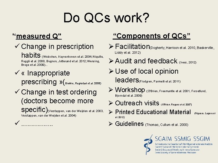 Do QCs work? “Components of QCs” '‘measured Q'' Ø Facilitation(Dogherty, Harrison et al. 2010,
