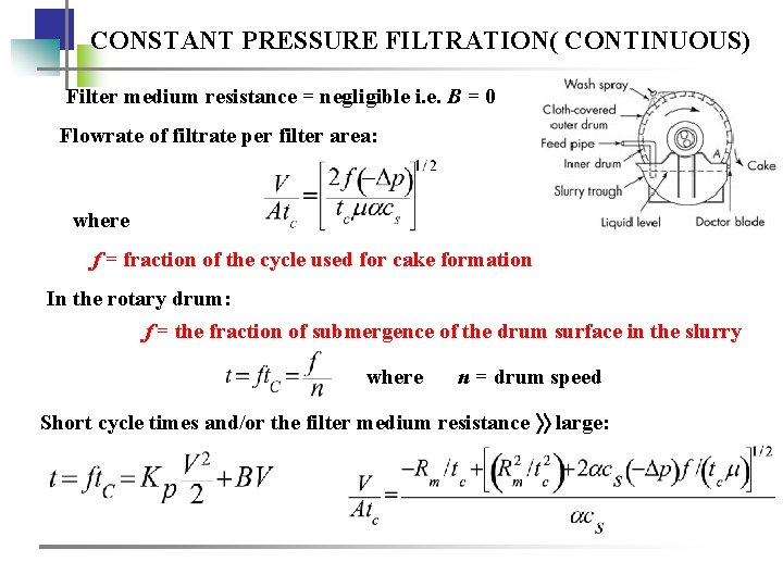 CONSTANT PRESSURE FILTRATION( CONTINUOUS) Filter medium resistance = negligible i. e. B = 0