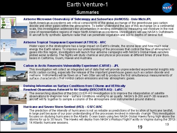 Earth Venture-1 Summaries Airborne Microwave Observatory of Subcanopy and Subsurface (Air. MOSS) - Univ