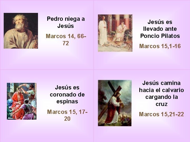 Pedro niega a Jesús Marcos 14, 6672 Jesús es llevado ante Poncio Pilatos Marcos
