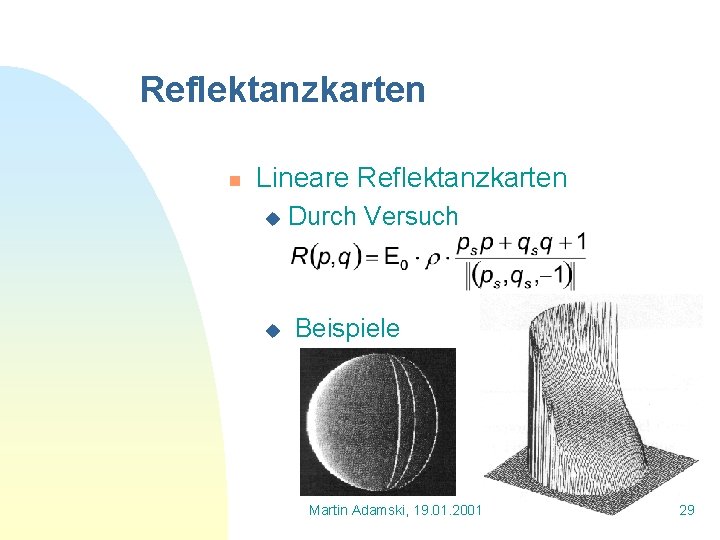 Reflektanzkarten n Lineare Reflektanzkarten u u Durch Versuch Beispiele Martin Adamski, 19. 01. 2001