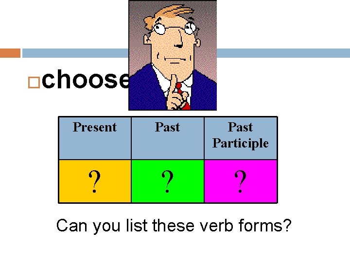  choose Present Past Participle ? ? ? Can you list these verb forms?