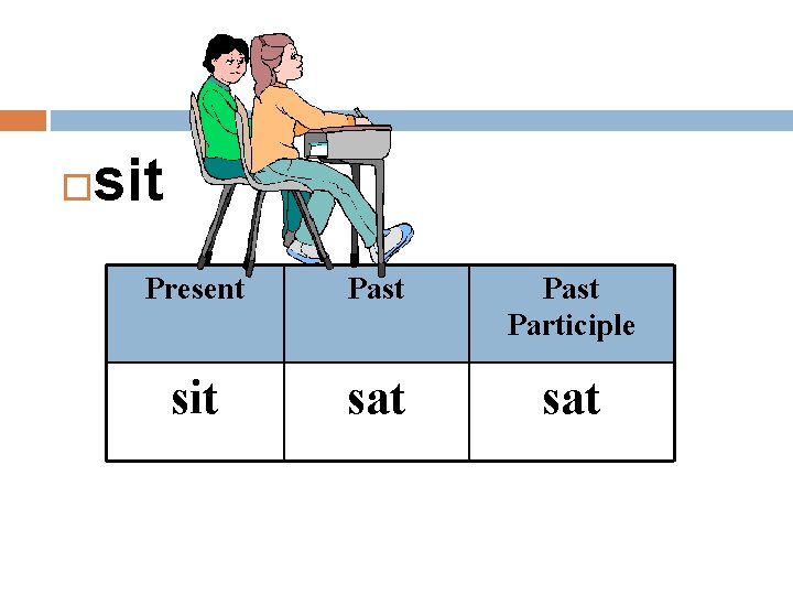  sit Present Past Participle sit sat 