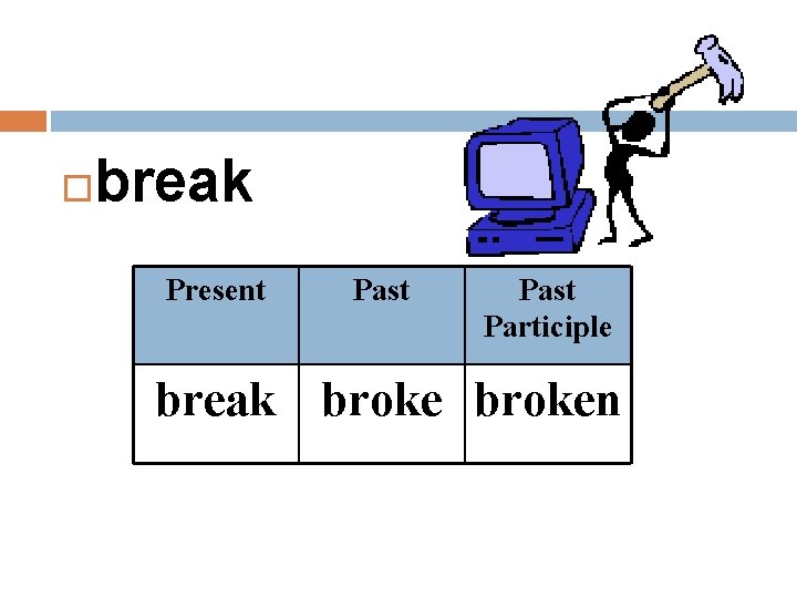  break Present Past Participle break broken 