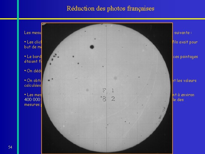 Réduction des photos françaises Les mesures des 1019 plaques des passages de 1882 ont