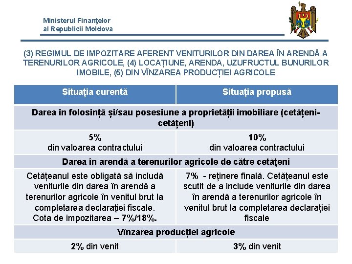 Ministerul Finanţelor al Republicii Moldova (3) REGIMUL DE IMPOZITARE AFERENT VENITURILOR DIN DAREA ÎN Ministerul Finanţelor al Republicii Moldova (3) REGIMUL DE IMPOZITARE AFERENT VENITURILOR DIN DAREA ÎN