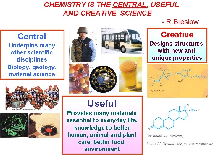 CHEMISTRY IS THE CENTRAL, USEFUL AND CREATIVE SCIENCE - R. Breslow Creative Central Designs