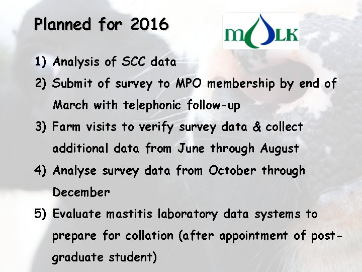 Planned for 2016 1) Analysis of SCC data 2) Submit of survey to MPO