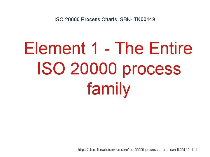 ISO 20000 Process Charts ISBN- TK 00149 1 Element 1 - The Entire ISO ISO 20000 Process Charts ISBN- TK 00149 1 Element 1 - The Entire ISO