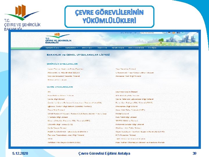 ÇEVRE GÖREVLİLERİNİN YÜKÜMLÜLÜKLERİ 5. 12. 2020 Çevre Görevlisi Eğitimi Antalya 39 