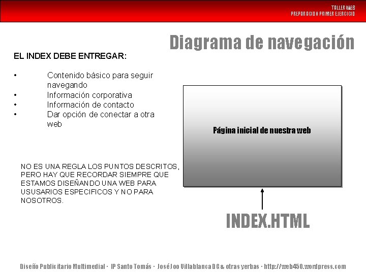 TALLER WEB PREPARACION PRIMER EJERCICIO EL INDEX DEBE ENTREGAR: • • Diagrama de navegación