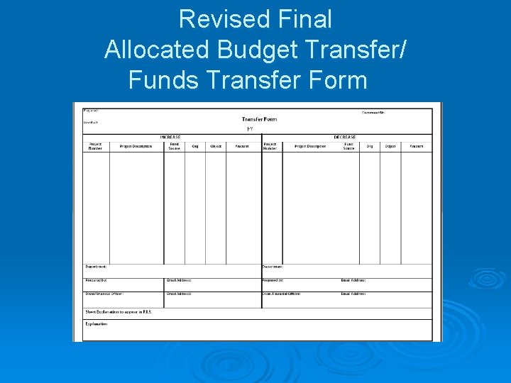 Revised Final Allocated Budget Transfer/ Funds Transfer Form 