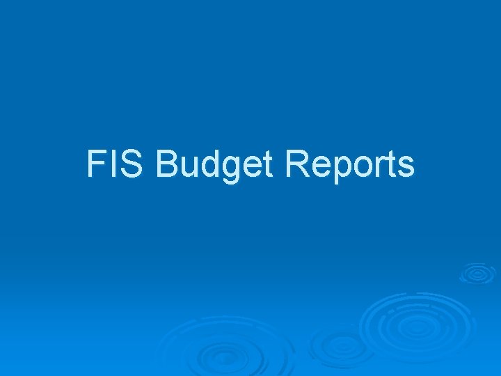 FIS Budget Reports 