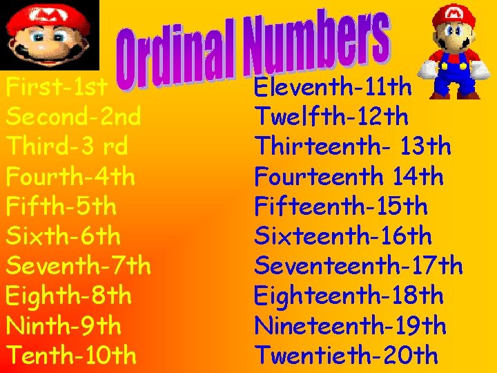 First-1 st Second-2 nd Third-3 rd Fourth-4 th Fifth-5 th Sixth-6 th Seventh-7 th