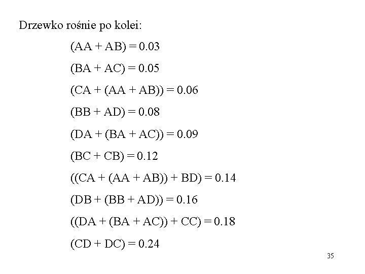 Drzewko rośnie po kolei: (AA + AB) = 0. 03 (BA + AC) =