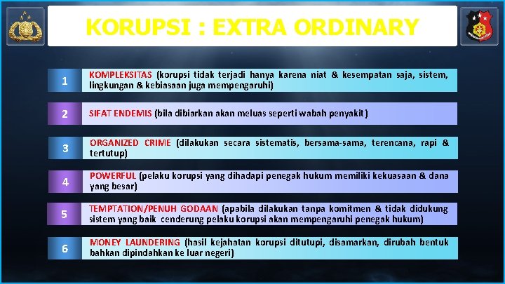KORUPSI : EXTRA ORDINARY 1 KOMPLEKSITAS (korupsi tidak terjadi hanya karena niat & kesempatan