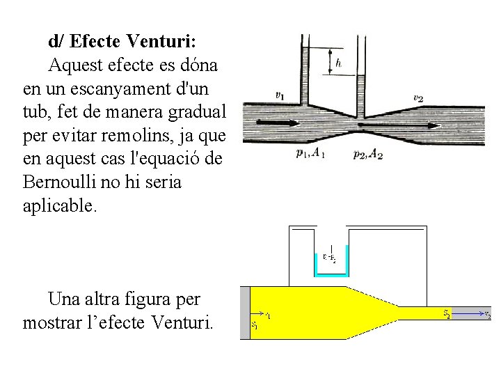 d/ Efecte Venturi: Aquest efecte es dóna en un escanyament d'un tub, fet de