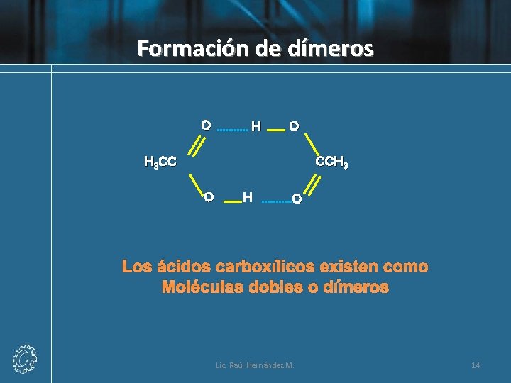 Formación de dímeros O H O CCH 3 H 3 CC O H O