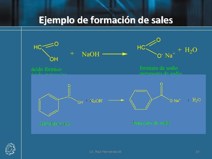 Ejemplo de formación de sales Lic. Raúl Hernández M. 19 